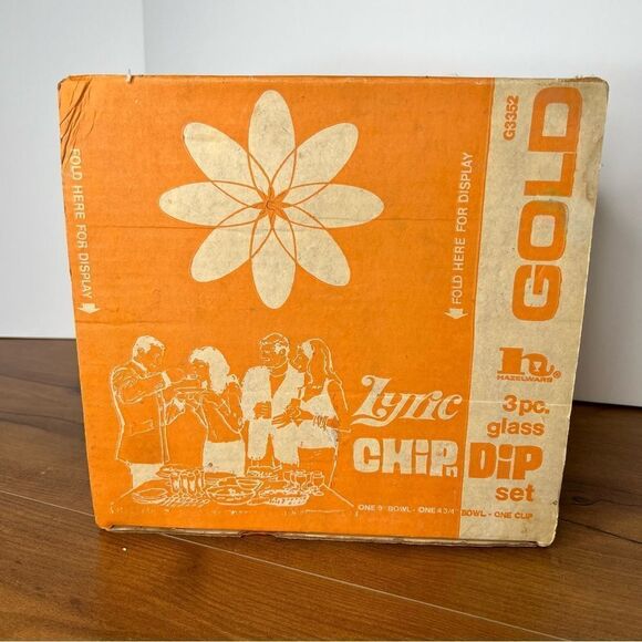 3Pc CHIP'n'DIP Set ~ HazelWare from Lyric Gold / Amber GLASS ~ Vtg MCM - Picture 2 of 12